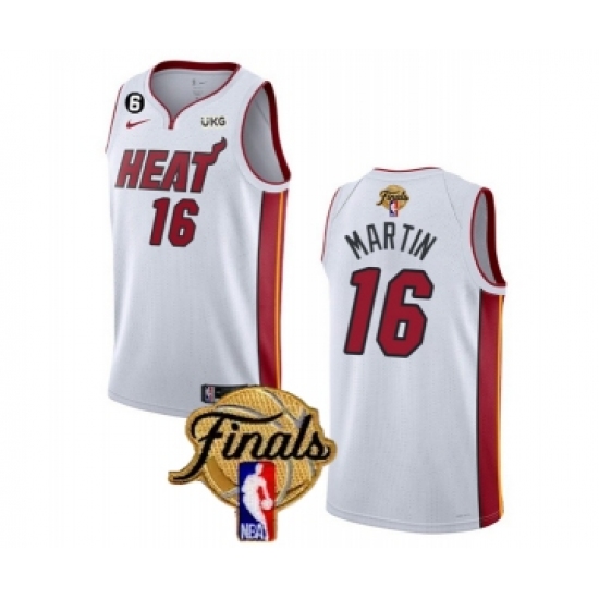 Men's Miami Heat #16 Caleb Martin White 2023 Finals Association Edition With NO.6 Stitched Basketball Jersey