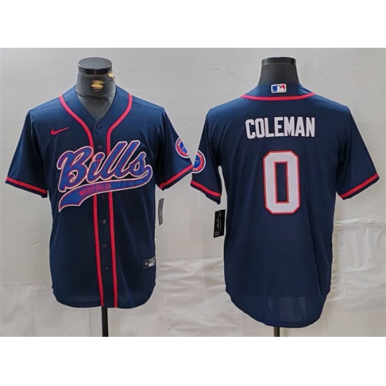 Men's Buffalo Bills #0 Keon Coleman Navy With Cool Base Stitched Baseball Jersey - Ujersey