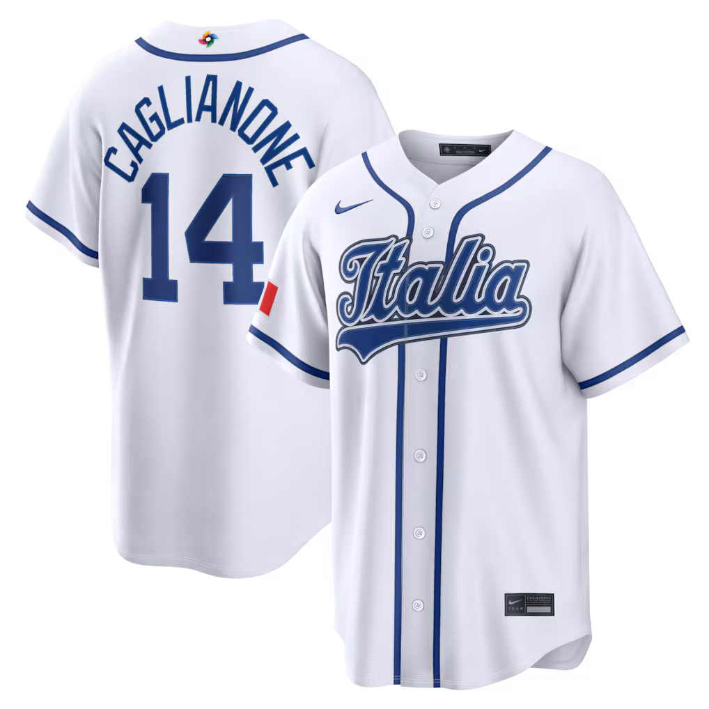 Men's Italy Baseball Jac Caglianone Nike White 2026 World Baseball Classic Home Stadium Jersey