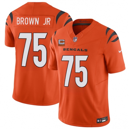 Men's Cincinnati Bengals #75 Orlando Brown Jr Orange 2025 F.U.S.E. With 2-Star C Vapor Untouchable Limited Stitched Football Jersey - Ujersey