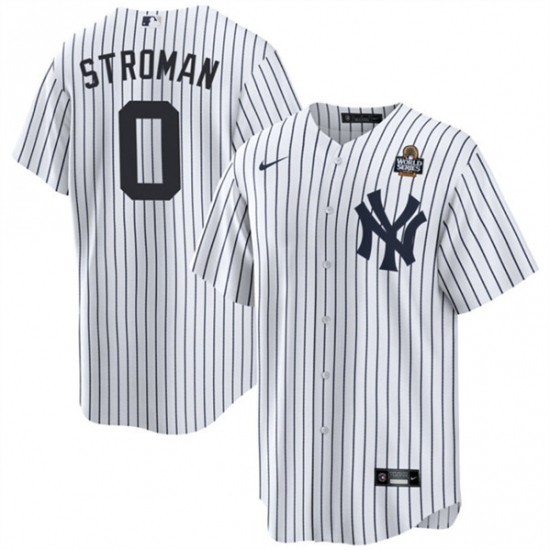 Men's New York Yankees #0 Marcus Stroman White 2024 World Series With Name Cool Base Stitched Baseball Jersey - Ujersey
