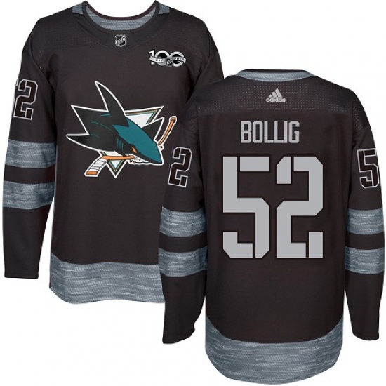 Men's Adidas San Jose Sharks #52 Brandon Bollig Authentic Black 1917-2017 100th Anniversary NHL Jersey - Ujersey