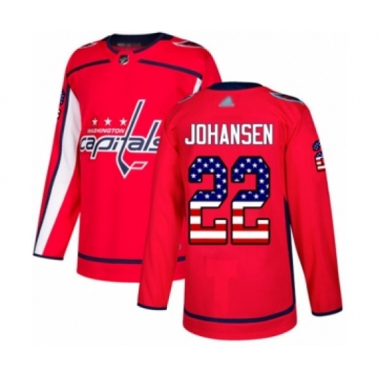 Men's Washington Capitals #22 Lucas Johansen Authentic Red USA Flag Fashion Hockey Jersey