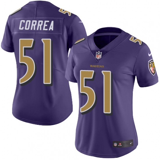 Women's Nike Baltimore Ravens #51 Kamalei Correa Limited Purple Rush Vapor Untouchable NFL Jersey - Ujersey
