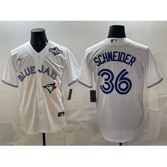 Men's Toronto Blue Jays #36 Davis Schneider White 2025 World Series Home Cool Base Stitched Baseball Jersey