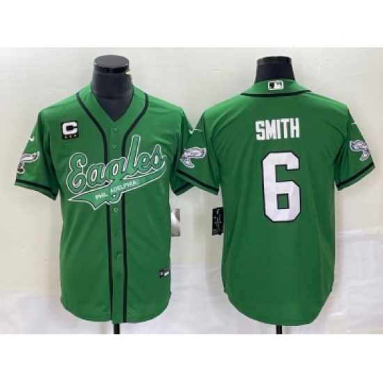 Men's Nike Philadelphia Eagles #6 DeVonta Smith Green C Cool Base Stitched Baseball Jersey - Ujersey