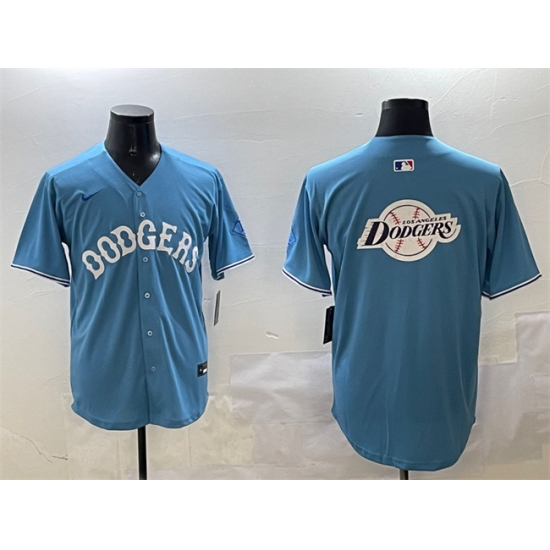 Men's Los Angeles Dodgers Team Big Logo Light Blue Limited Stitched Baseball Jersey - Ujersey