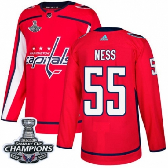 Men's Adidas Washington Capitals #55 Aaron Ness Authentic Red Home 2018 Stanley Cup Final Champions NHL Jersey - Ujersey