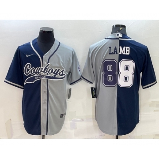 Men's Dallas Cowboys #88 CeeDee Lamb Navy Blue Grey Two Tone With Patch Cool Base Stitched Baseball Jersey - Ujersey