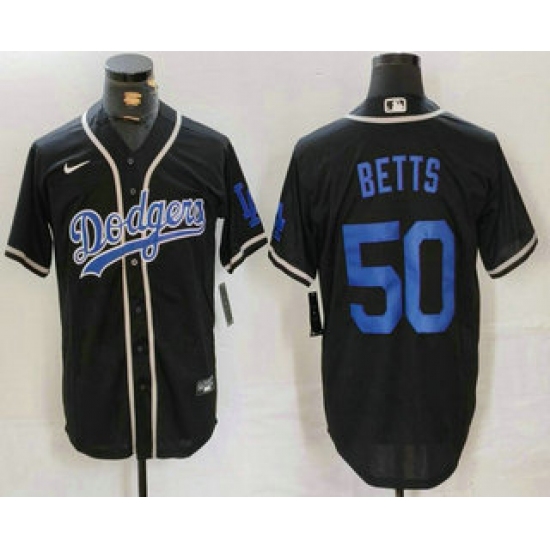Men's Los Angeles Dodgers #50 Mookie Betts Black Cool Base With Stitched Baseball Jersey - Ujersey