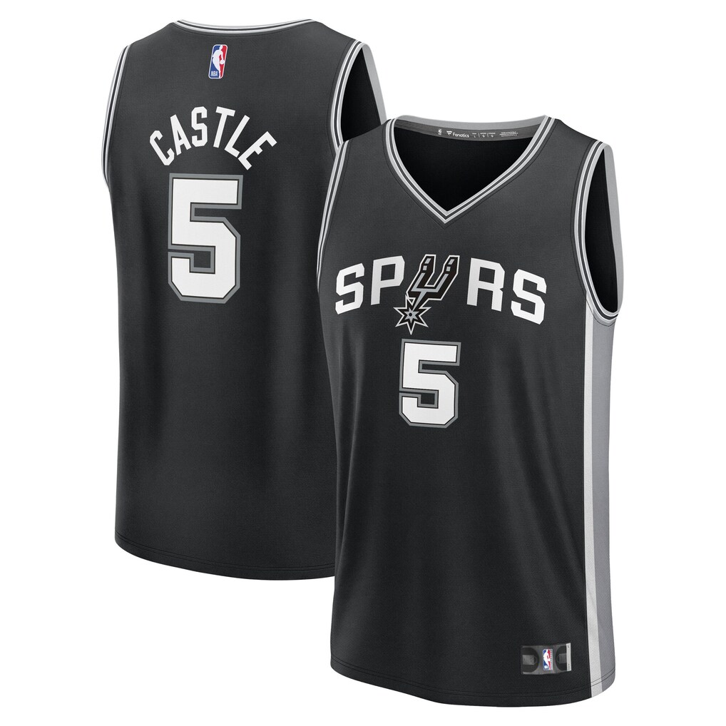 Men's San Antonio Spurs Stephon Castle Fanatics Black Fast Break Replica Jersey - Icon Edition