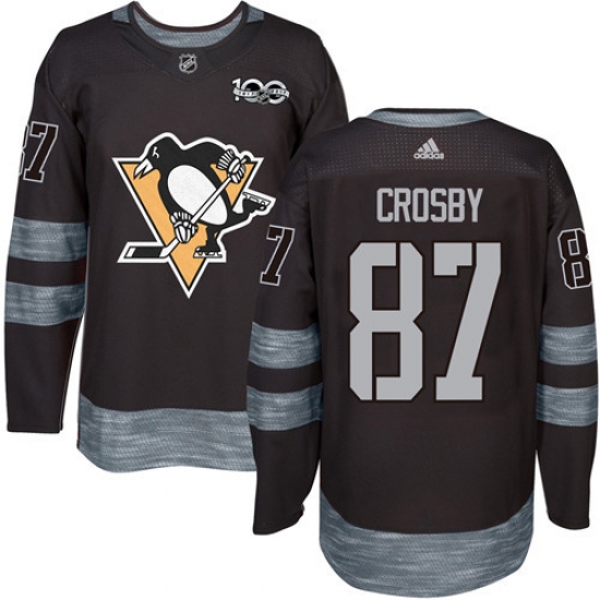 Men's Adidas Pittsburgh Penguins #87 Sidney Crosby Authentic Black 1917-2017 100th Anniversary NHL Jersey - Ujersey