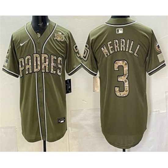 Men's San Diego Padres #3 Jackson Merrill Olive 2026 Armed Forces DayJersey - Ujersey