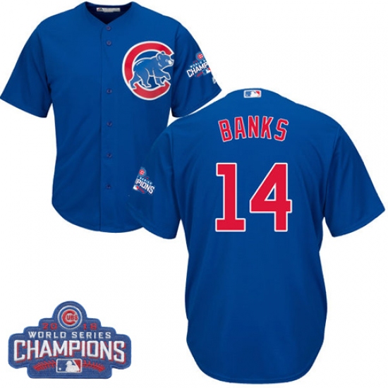 Youth Majestic Chicago Cubs #14 Ernie Banks Authentic Royal Blue Alternate 2016 World Series Champions Cool Base MLB Jersey - Ujersey