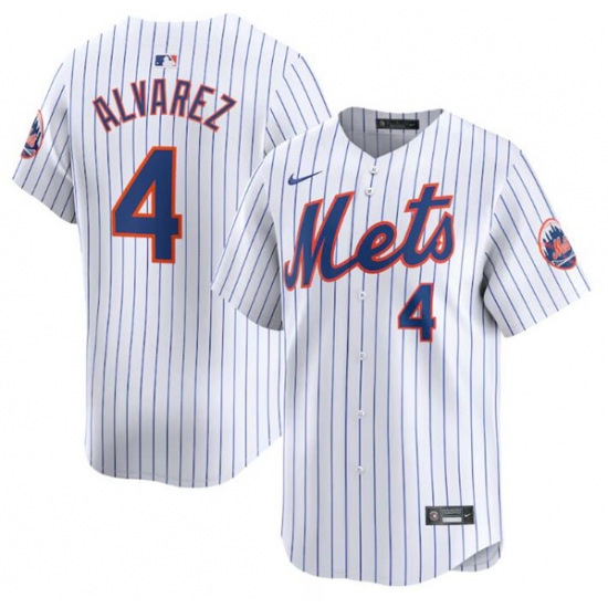 Men's New York Mets #4 Francisco Alvarez White 2024 Home Limited Stitched Baseball Jersey - Ujersey