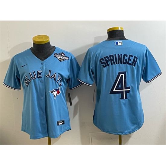 Women's Toronto Blue Jays #4 George Springer Blue 2025 World Series Cool Base Stitched Baseball Jersey(Run Small) - Ujersey