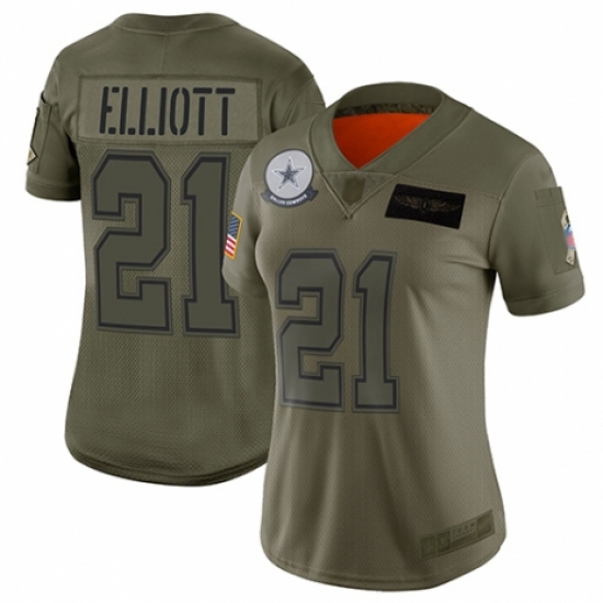 Women's Dallas Cowboys #21 Ezekiel Elliott Limited Camo 2019 Salute to Service Football Jersey - Ujersey
