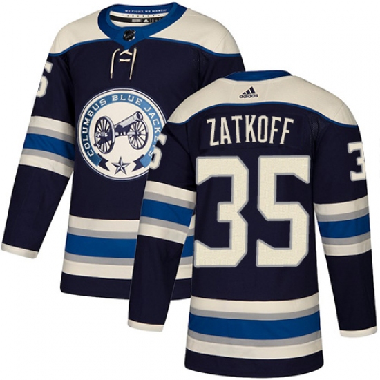 Men's Adidas Columbus Blue Jackets #35 Jeff Zatkoff Authentic Navy Blue Alternate NHL Jersey - Ujersey