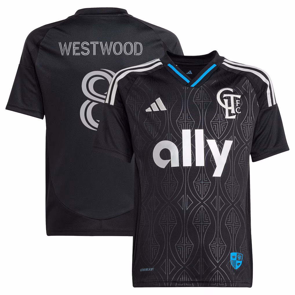 Youth Charlotte FC Ashley Westwood adidas Black 2025 Fortress Kit Replica Player Jersey