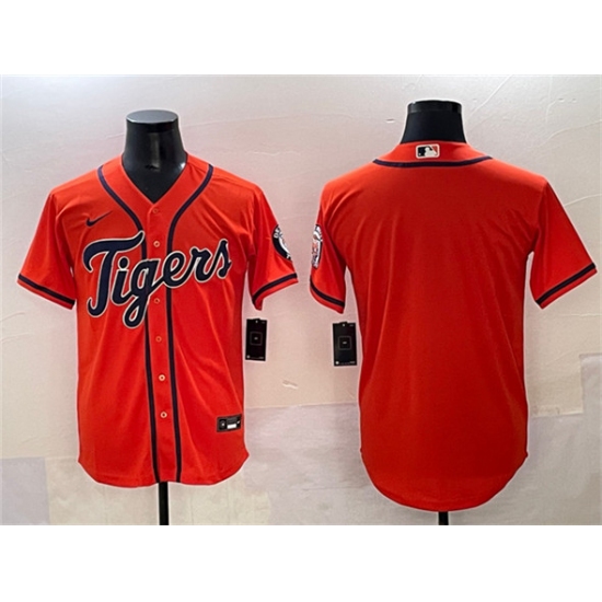 Men's Detroit Tigers Blank Orange With Cool Base Stitched Baseball Jersey - Ujersey