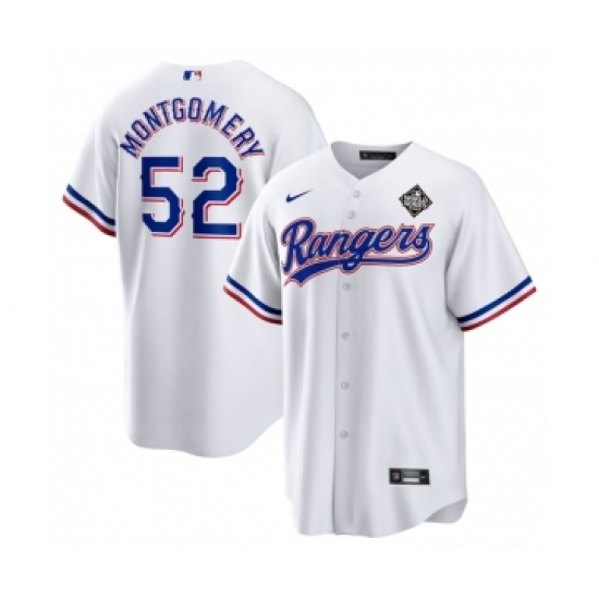 Men's Texas Rangers #52 Jordan Montgomery White 2023 World Series Stitched Baseball Jersey - Ujersey