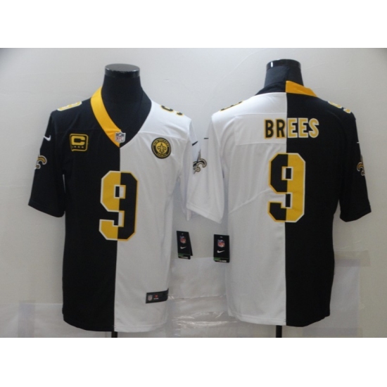 Men's New Orleans Saints #9 Drew Brees Black White C Limited Split Fashion Football Jersey - Ujersey