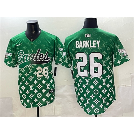 Men's Philadelphia Eagles #26 Saquon Barkley Green With Limited Stitched Baseball Jersey - Ujersey