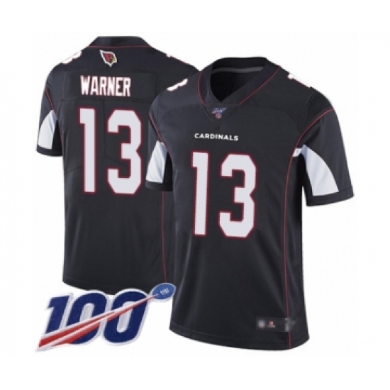 Men's Arizona Cardinals #13 Kurt Warner Black Alternate Vapor Untouchable Limited Player 100th Season Football Jersey