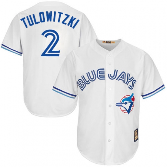 Men's Majestic Toronto Blue Jays #2 Troy Tulowitzki Replica White Cooperstown MLB Jersey - Ujersey