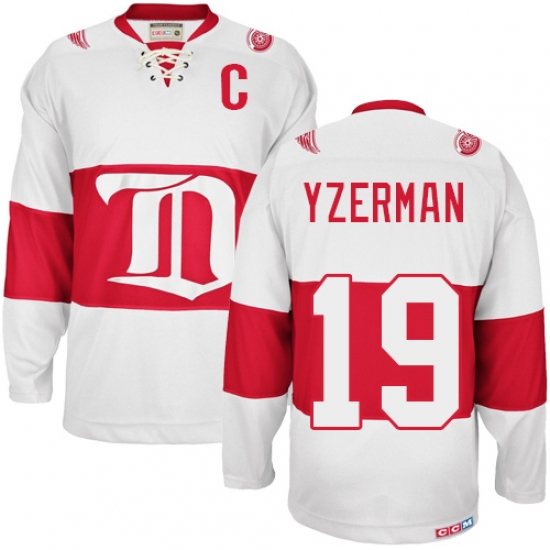 Men's CCM Detroit Red Wings #19 Steve Yzerman Authentic White Winter Classic Throwback NHL Jersey - Ujersey