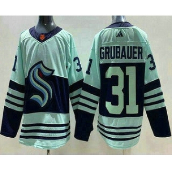 Men's Seattle Kraken #31 Philipp Grubauer Light Green 2022 Reverse Retro Authentic Jersey - Ujersey