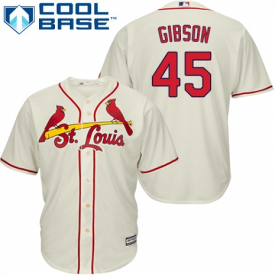 Men's Majestic St. Louis Cardinals #45 Bob Gibson Replica Cream Alternate Cool Base MLB Jersey