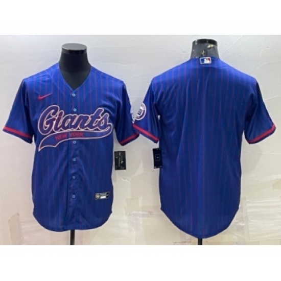Men's New York Giants Blue With Patch Cool Base Stitched Baseball Jersey - Ujersey