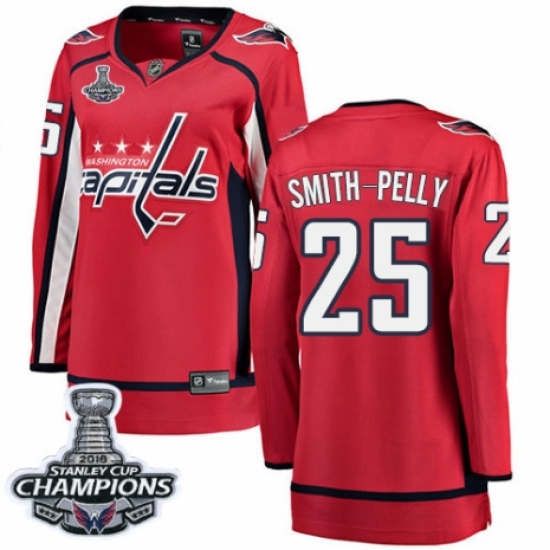 Women's Washington Capitals #25 Devante Smith-Pelly Fanatics Branded Red Home Breakaway 2018 Stanley Cup Final Champions NHL Jersey