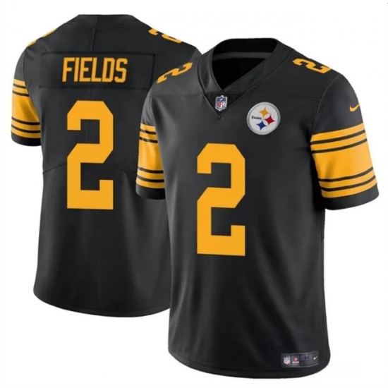 Men's Pittsburgh Steelers #2 Justin Fields Black Color Rush Vapor Limited Football Stitched Jersey - Ujersey