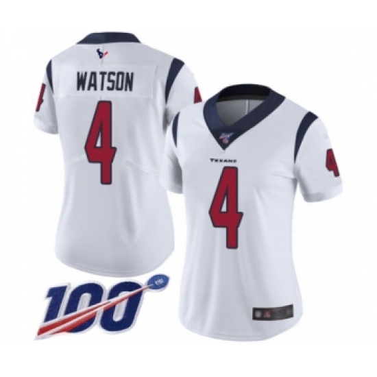 Women's Nike Houston Texans #4 Deshaun Watson White Vapor Untouchable Limited Player 100th Season NFL Jersey - Ujersey