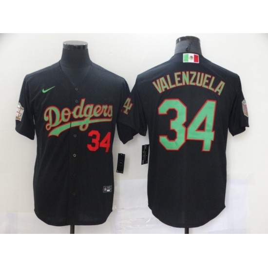 Men's Nike Los Angeles Dodgers #34 Fernando Valenzuela Black-Green 2020 World Series Jersey - Ujersey
