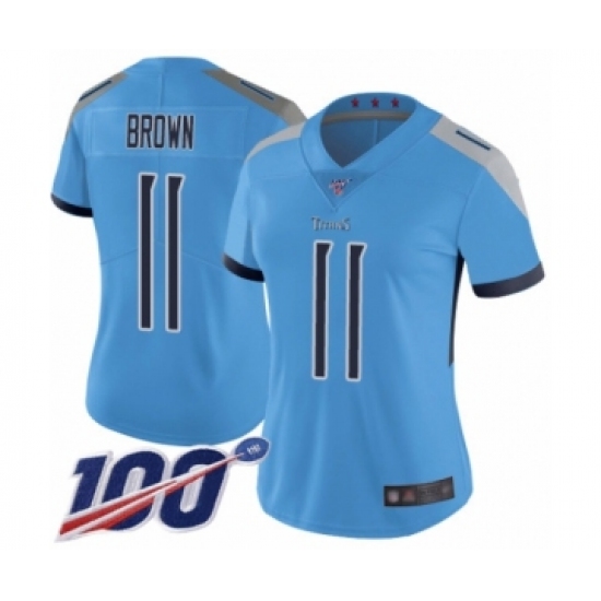 Women's Tennessee Titans #11 A.J. Brown Light Blue Alternate Vapor Untouchable Limited Player 100th Season Football Jersey - Ujersey