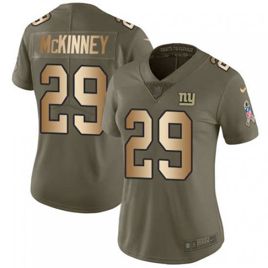 Women's New York Giants #29 Xavier McKinney Olive Gold Stitched Limited 2017 Salute To Service Jersey - Ujersey