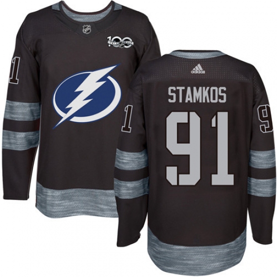 Men's Adidas Tampa Bay Lightning #91 Steven Stamkos Authentic Black 1917-2017 100th Anniversary NHL Jersey - Ujersey