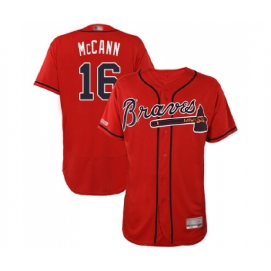 Men's Atlanta Braves #16 Brian McCann Red Alternate Flex Base Authentic Collection Baseball Jersey - Ujersey