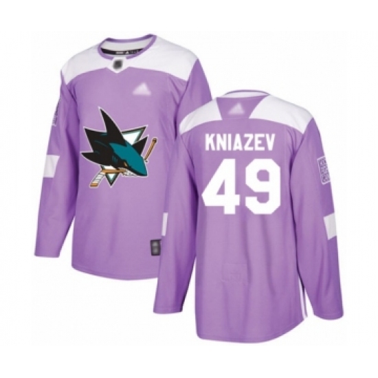 Men's San Jose Sharks #49 Artemi Kniazev Authentic Purple Fights Cancer Practice Hockey Jersey