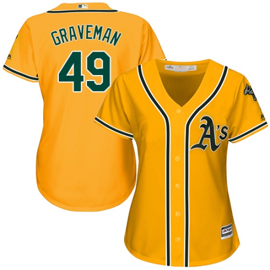 Women's Majestic Oakland Athletics #49 Kendall Graveman Authentic Gold Alternate 2 Cool Base MLB Jersey - Ujersey