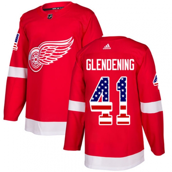 Men's Adidas Detroit Red Wings #41 Luke Glendening Authentic Red USA Flag Fashion NHL Jersey - Ujersey