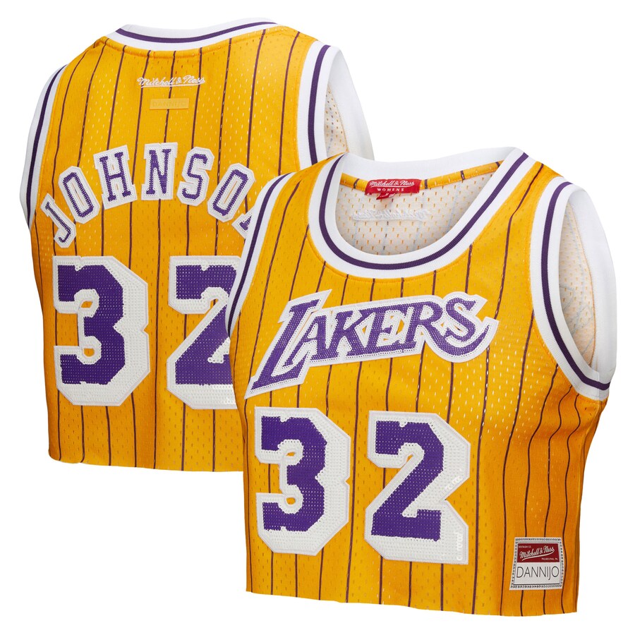 Women's Los Angeles Lakers Magic Johnson Mitchell & Ness x DANNIJO Yellow Fashion Cropped Basketball Jersey - Ujersey