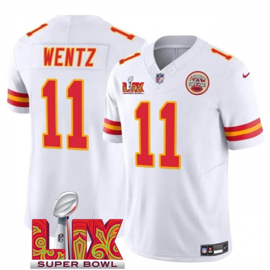 Men's Kansas City Chiefs #11 Carson Wentz White 2025 Super Bowl LIX F.U.S.E. Vapor Limited Stitched Football Jersey - Ujersey