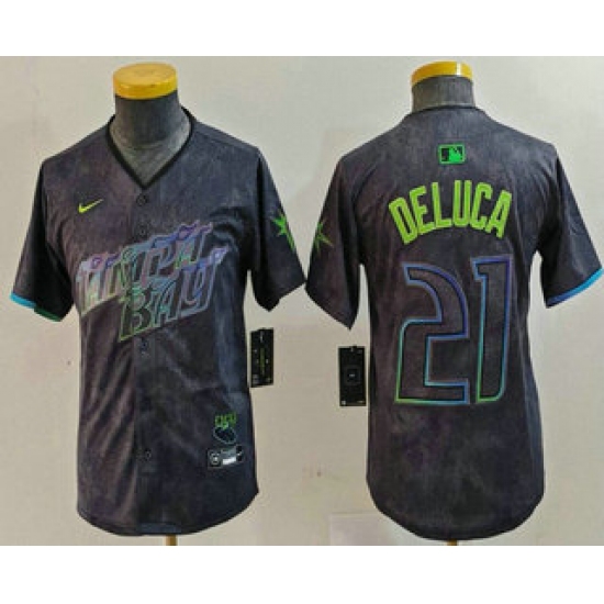 Youth Tampa Bay Rays #21 Jonny DeLuca Charcoal 2024 City Connect Limited Stitched Jersey - Ujersey