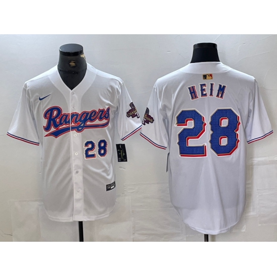 Men's Texas Rangers #28 Jonah Heim Number White 2023 World Series Champions Cool Base Jerseys - Ujersey