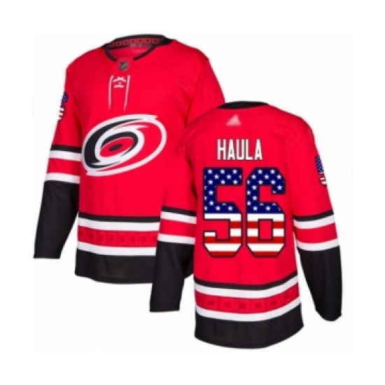 Men's Carolina Hurricanes #56 Erik Haula Authentic Red USA Flag Fashion Hockey Jersey