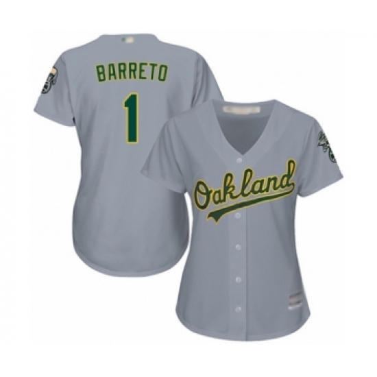 Women's Oakland Athletics #1 Franklin Barreto Authentic Grey Road Cool Base Baseball Player Jersey